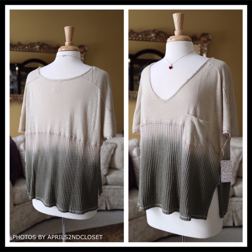 FREE PEOPLE V-NECK KNIT TEE OMBRE - Picture 2 of 8